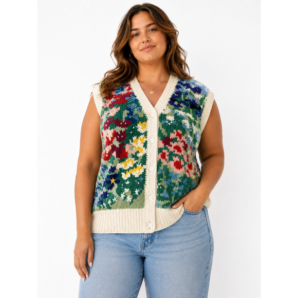 Orvis Sweaters - Orvis Womens Floral Cotton Blend Vintage Cottagecore Sweater Vest Cardigan XL